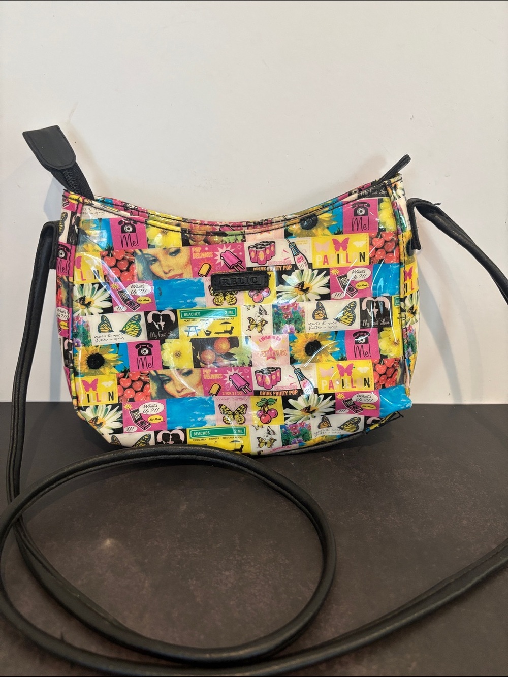 Vintage Relic by Fossil Y2K Pop Art Collage Print Shoulder Bag